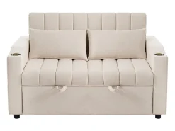 Sofá*DripeX Sofá 2 lugares conversível em algodão bege - com 2 almofadas e porta-copos - encosto ajustável - 136x162x84cm Cinzento