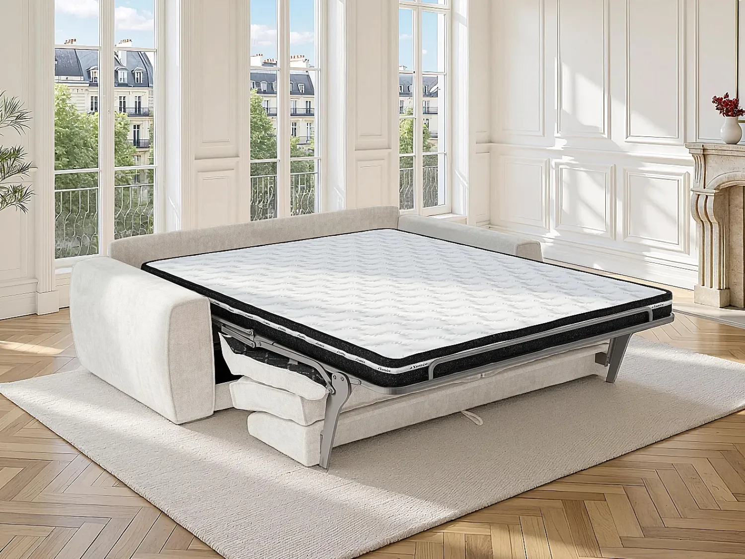 Maison Céphy Sofá 4 lugares conversível expresso em tecido chenille 160 cm colchão 13 cm VOMERA^ Sofá