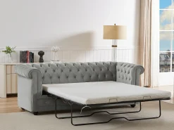 Outlet Vente-unique Sofá 3 lugares conversível em veludo cinza claro CHESTERFIELD Cinzento claro