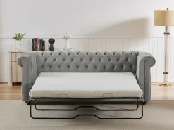 Outlet Vente-unique Sofá 3 lugares conversível em veludo cinza claro CHESTERFIELD Cinzento claro