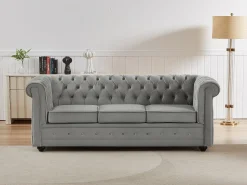 Outlet Vente-unique Sofá 3 lugares conversível em veludo cinza claro CHESTERFIELD Cinzento claro