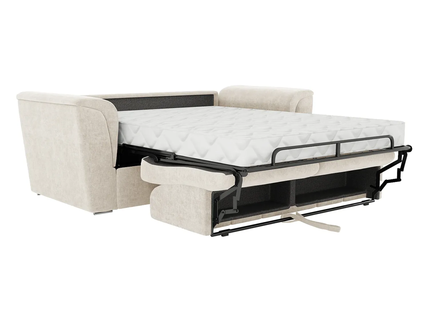 Discount Vente-unique Sofá 4 lugares convert. abert. ráp. tecido 160 cm e colchão 18 cm ripas largas RIZORA Bege