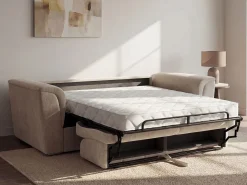 Discount Vente-unique Sofá 4 lugares convert. abert. ráp. tecido 160 cm e colchão 18 cm ripas largas RIZORA Bege