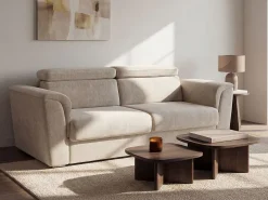 Sofá|Vente-unique Sofá 4 lugares convert. abert. ráp. tecido cinza 160cm e colchão 22cm ripas largas RIZORA Cinzento