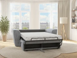 Sofá|Vente-unique Sofá 4 lugares convert. abert. ráp. tecido cinza cama 160 cm e colchão 22 cm RIZORA Cinzento