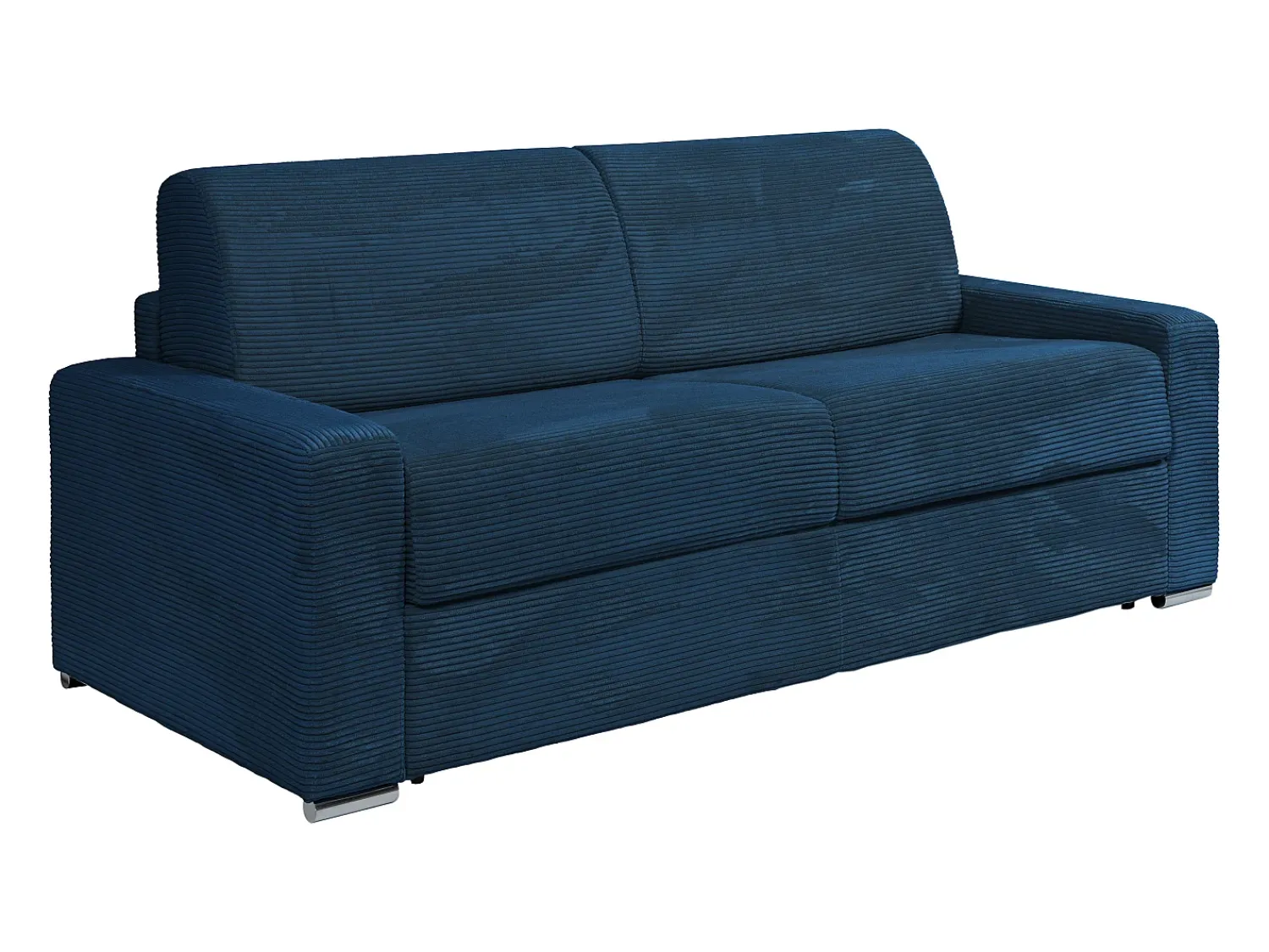 Sofá*Vente-unique Sofá 4 lugares convert. abert. rápida veludo canelado 160 cm e colchão 18 cm CALITO Azul