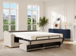 Vente-unique Sofá 4 lugares convertível abertura rápida tecido ripas largas 160 cm Colchão 22 cm DARIELO^ Sofá