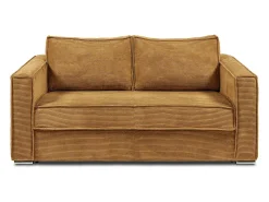 Sofá|Vente-unique Sofá 3 lugares convertível abert. Ráp. veludo canelado ripas largas 22 cm Amarelo mostarda