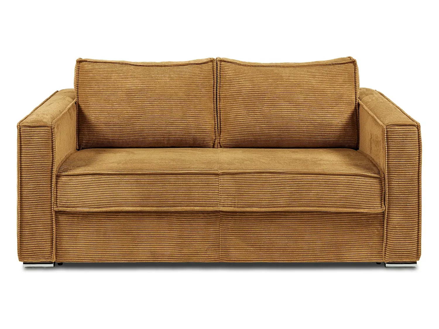 Sofá|Vente-unique Sofá 3 lugares convertível abert. Ráp. veludo canelado ripas largas 22 cm Amarelo mostarda
