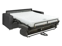 Vente-unique Sofá 3 lugares convertível abertura rápida pele cinza cama 140 cm e colchão 14 cm CALITO^ Sofá