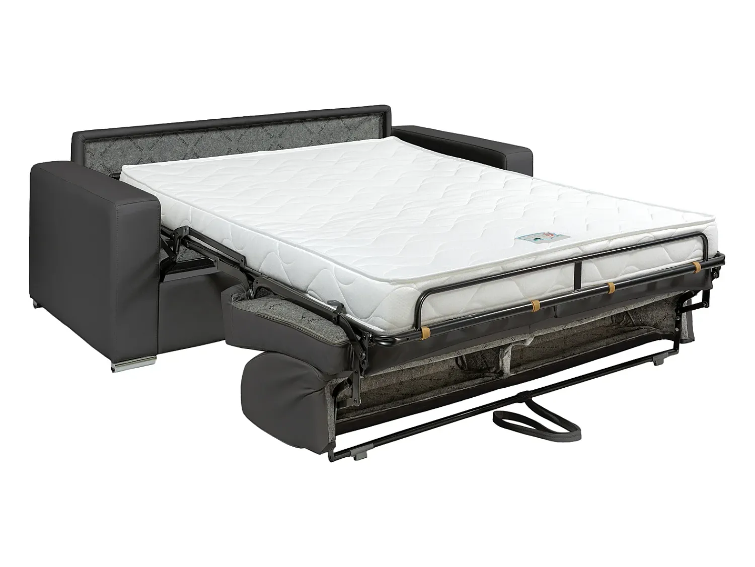 Vente-unique Sofá 3 lugares convertível abertura rápida pele cinza cama 140 cm e colchão 14 cm CALITO^ Sofá