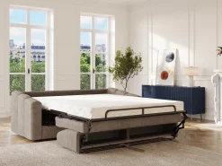Vente-unique Sofá 3 lugares convertível abertura rápida tecido ripas largas 140 cm Colchão 14 cm DARIELO^ Sofá