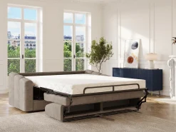 Vente-unique Sofá 3 lugares convertível abertura rápida em tecido texturizado 140 cm Colchão 18 cm DARIELO^ Sofá