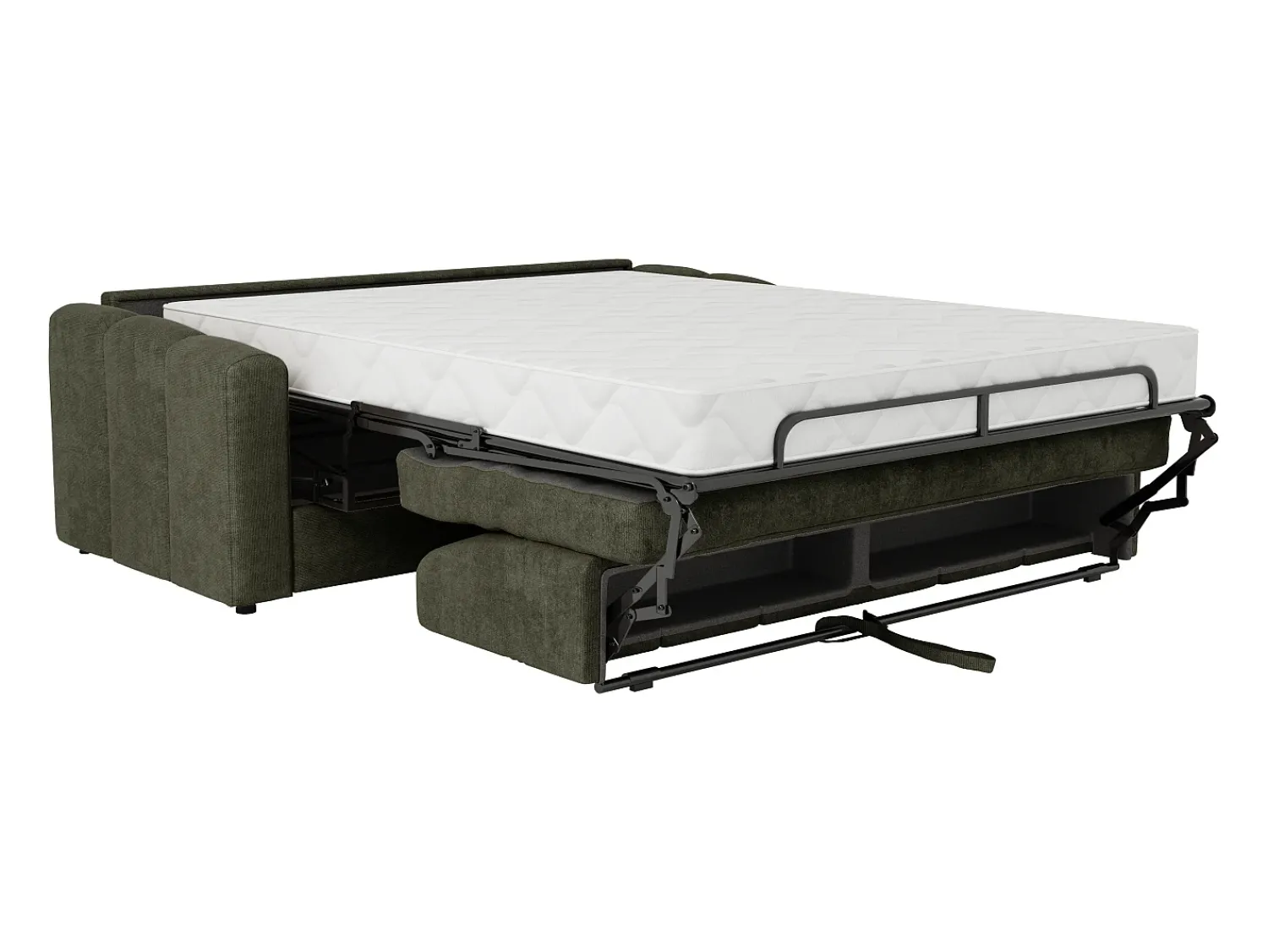 Discount Vente-unique Sofá 3 lugares convertível abertura rápida em tecido verde ripas largas 140 cm - 22 cm DARIELO Caqui