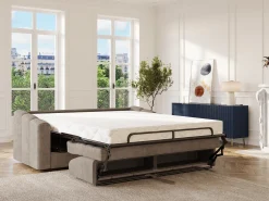 Vente-unique Sofá 4 lugares convertível abertura rápida em tecido texturizado 160 cm Colchão 22 cm DARIELO^ Sofá