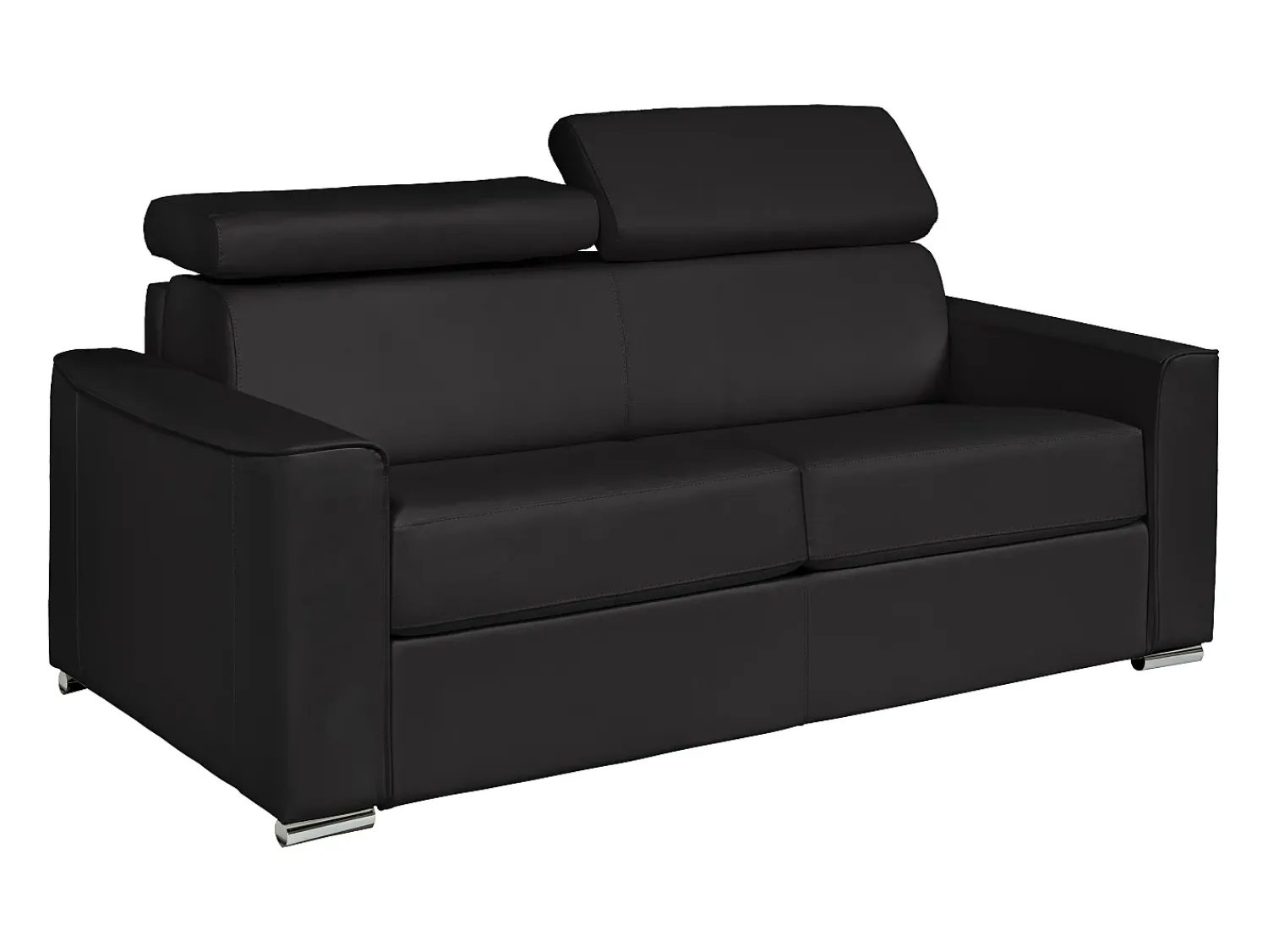 Vente-unique Sofá 3 lugares convertível abertura rápida pele preta, cama 140 cm e colchão 14 cm VIZIR^ Sofá