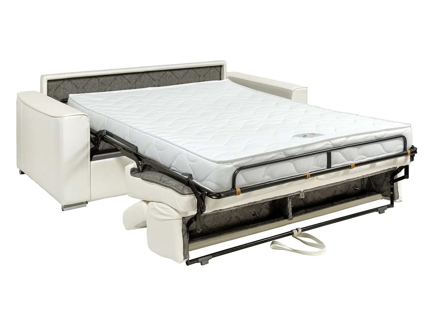 Vente-unique Sofá 3 lugares convertível abertura rápida pele preta, cama 140 cm e colchão 14 cm VIZIR^ Sofá