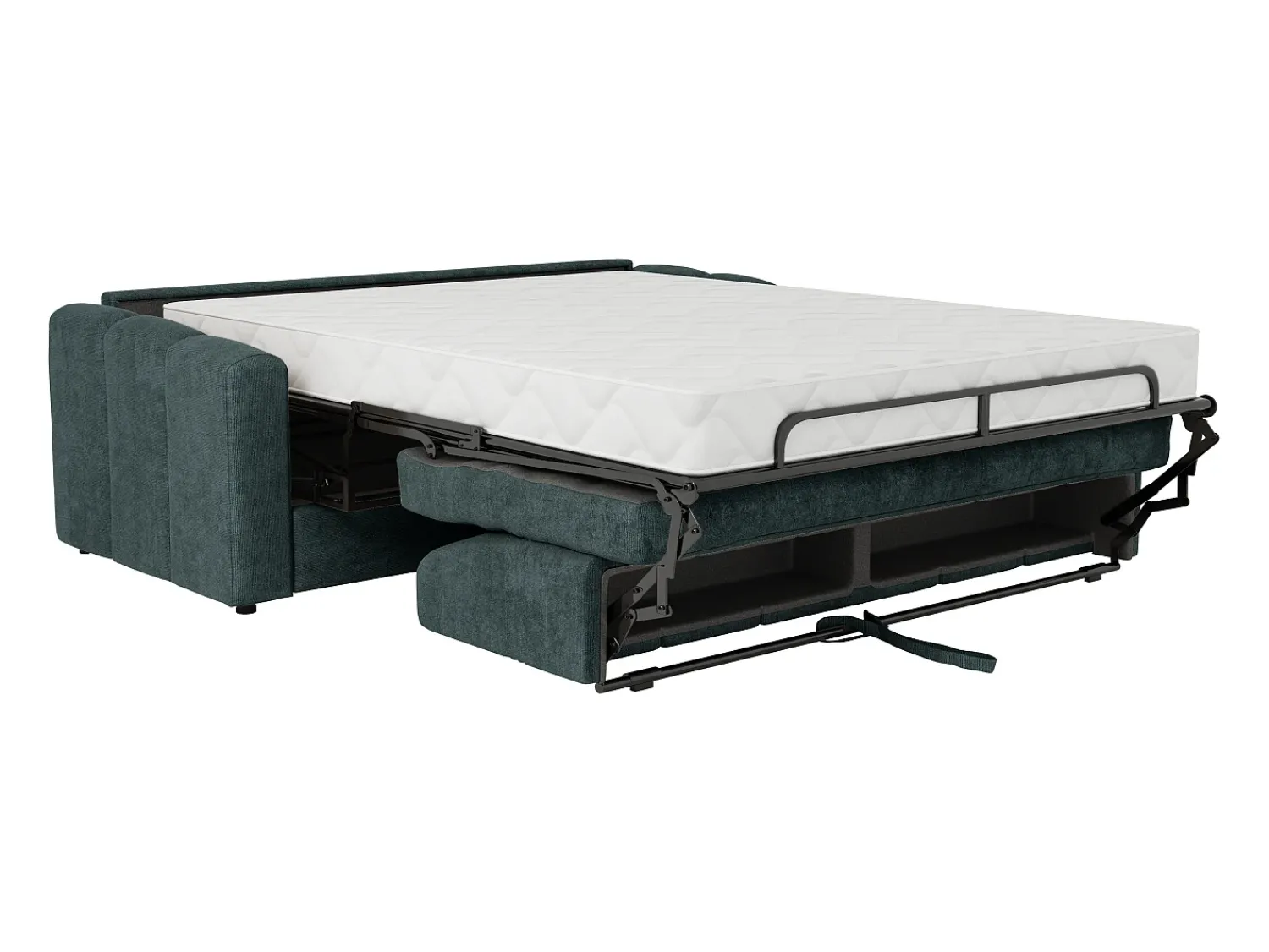 Vente-unique Sofá 4 lugares convertível abertura rápida tecido azul ripas largas 160 cm Colchão 22 cm DARIELO^ Sofá