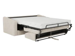 Clearance Vente-unique Sofá 3 lugares convertível abertura rápida tecido ripas largas 140 cm Colchão 22 cm DARIELO Bege