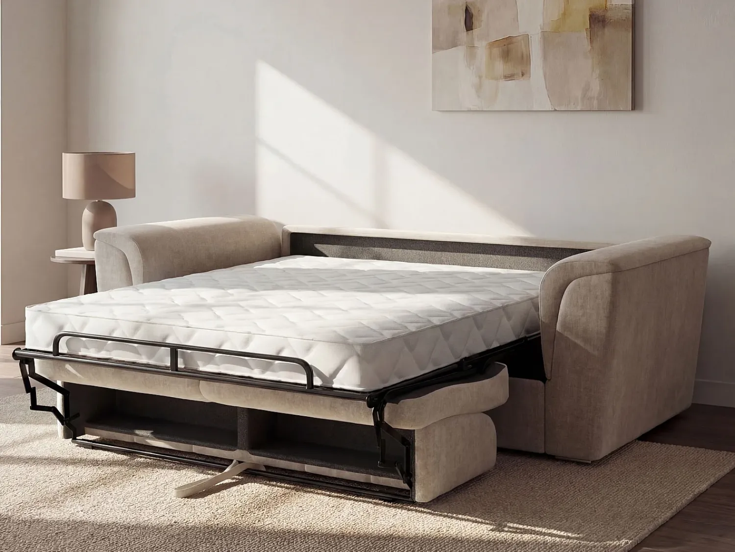 Vente-unique Sofá 3 lugares convertível abertura rápida tecido cama 140 cm e colchão 18 cm RIZORA^ Sofá