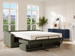Sofá|Vente-unique Sofá 3 lugares convertível abertura rápida tecido texturizado verde 140 cm Colchão 22 cm DARIELO Caqui