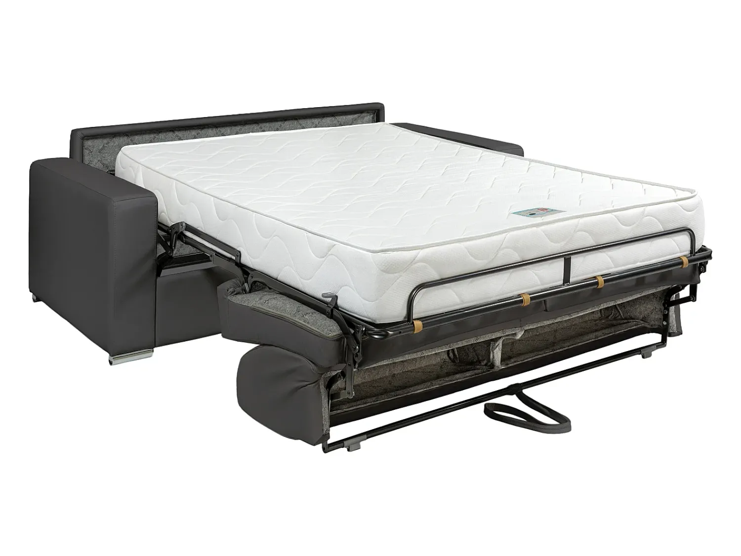 Vente-unique Sofá 3 lugares convertível abertura rápida pele cinza cama 140 cm e colchão 22 cm CALITO^ Sofá
