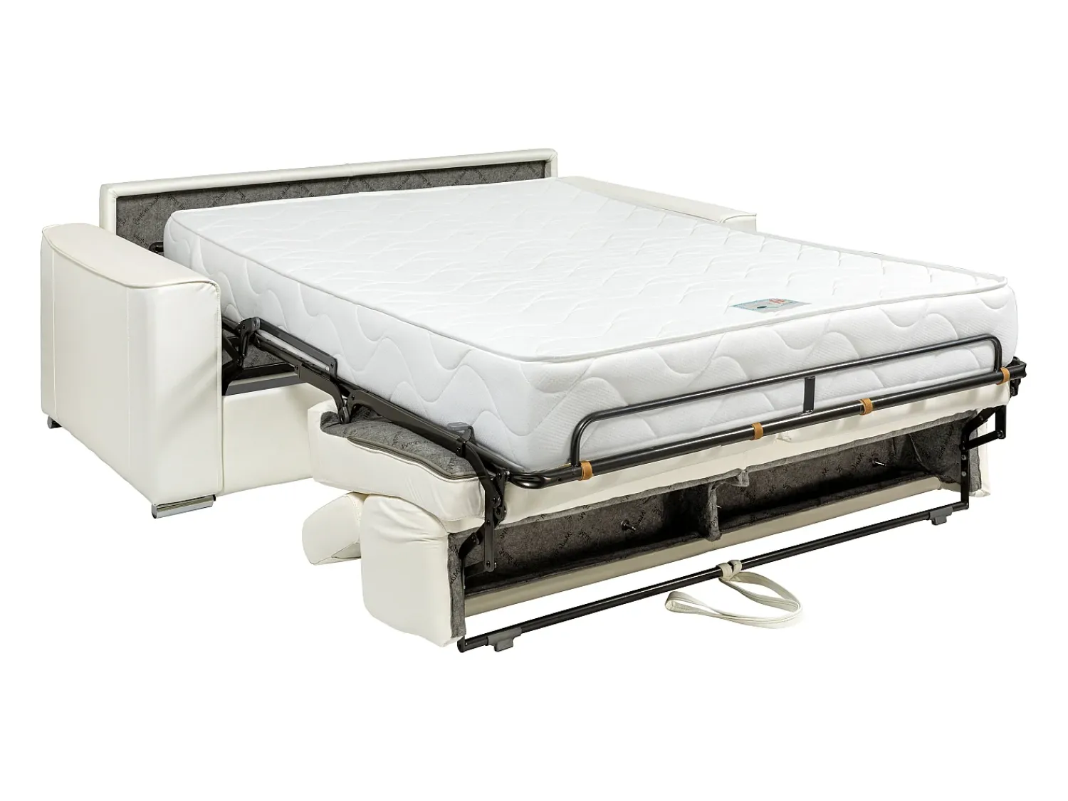 Outlet Vente-unique Sofá 3 lugares convertível abertura rápida pele cinza, cama 140 cm e colchão 22 cm VIZIR Cinzento