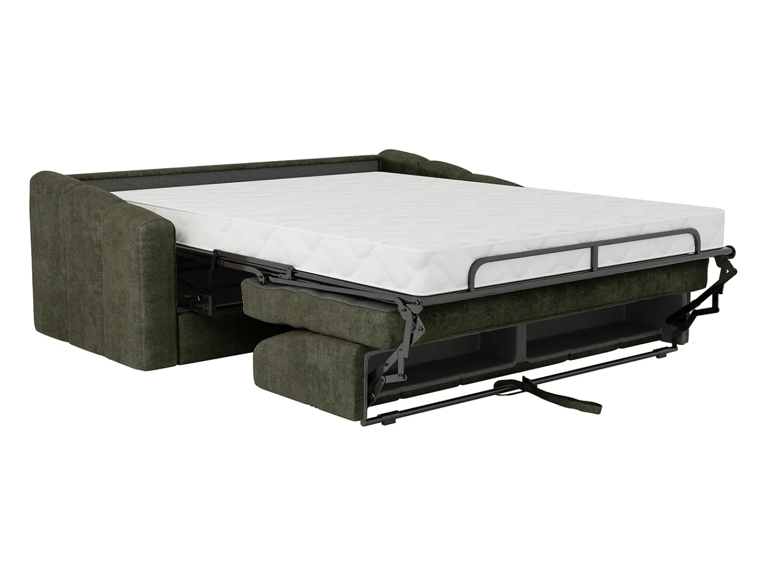 Sofá*Vente-unique Sofá 3 lugares convertível abertura rápida tecido texturizado verde 140 cm Colchão 18 cm DARIELO Caqui