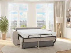 Sofá|Vente-unique Sofá 3 lugares convertível abertura rápida tecido , cama 140 cm e colchão 14 cm BOLIPO Bege