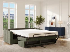Sofá*Vente-unique Sofá 4 lugares convertível abertura rápida tecido texturizado verde 160 cm Colchão 18 cm DARIELO Caqui