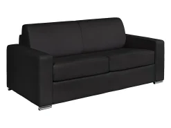 Vente-unique Sofá 3 lugares convertível abertura rápida pele preta cama 140 cm e colchão 18 cm CALITO^ Sofá