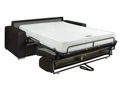Vente-unique Sofá 3 lugares convertível abertura rápida pele preta cama 140 cm e colchão 18 cm CALITO^ Sofá