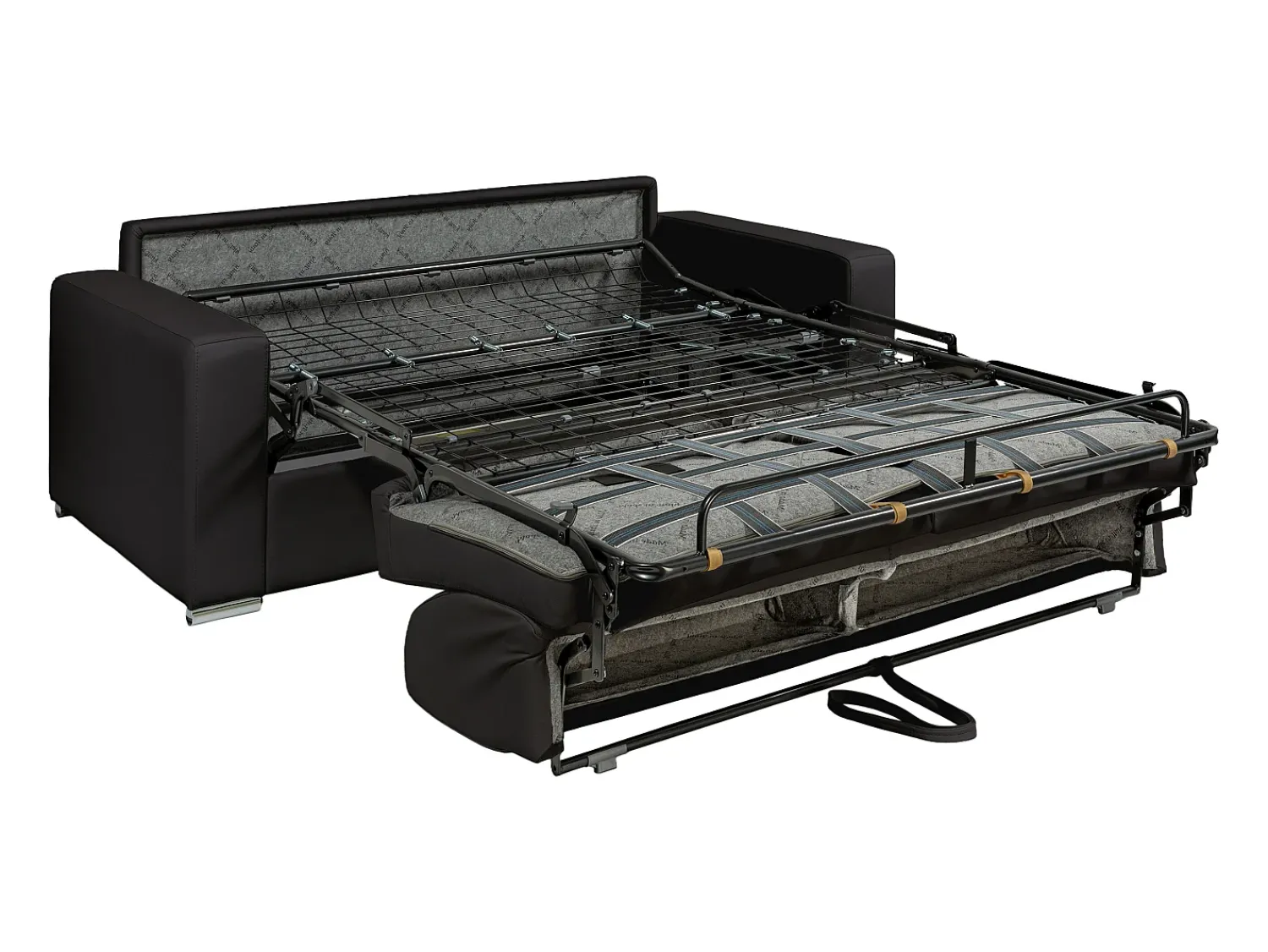 Vente-unique Sofá 3 lugares convertível abertura rápida pele preta cama 140 cm e colchão 18 cm CALITO^ Sofá