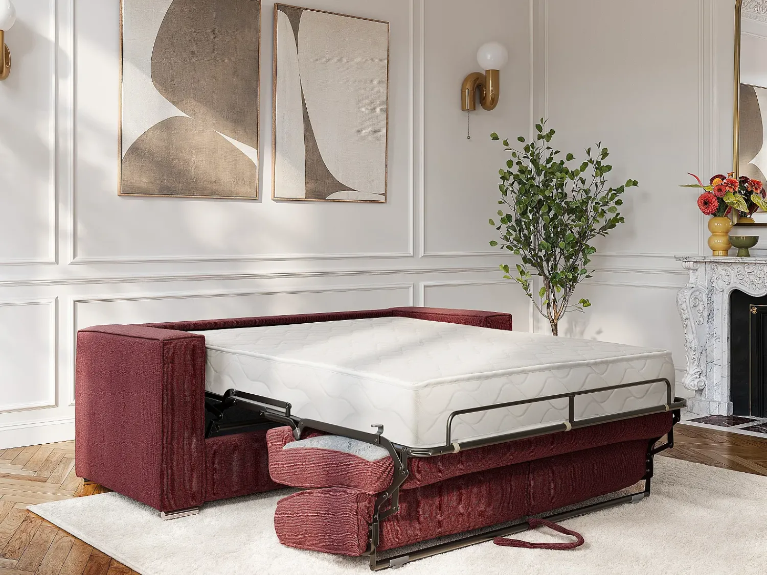 Vente-unique Sofá 3 lugares convertível abertura rápida tecido chenille área de dormir 140cm - 22cm LORETO^ Sofá