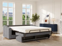 Sofá*Vente-unique Sofá 4 lugares convertível abertura rápida em tecido texturizado 160 cm Colchão 18 cm DARIELO Cinzento