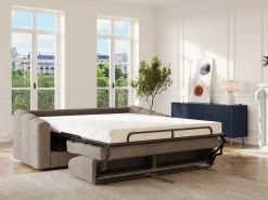 Sale Vente-unique Sofá 4 lugares convertível abertura rápida em tecido texturizado 160 cm Colchão 14 cm DARIELO Taupe