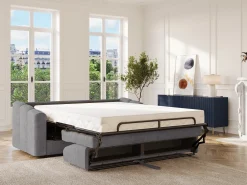 Vente-unique Sofá 3 lugares convertível abertura rápida tecido ripas largas 140 cm Colchão 22 cm DARIELO^ Sofá