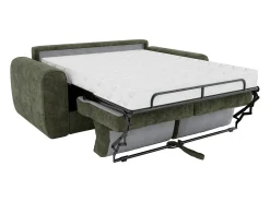 Vente-unique Sofá 3 lugares convertível abertura rápida tecido , cama 140cm e colchão 22cm BOLIPO Verde