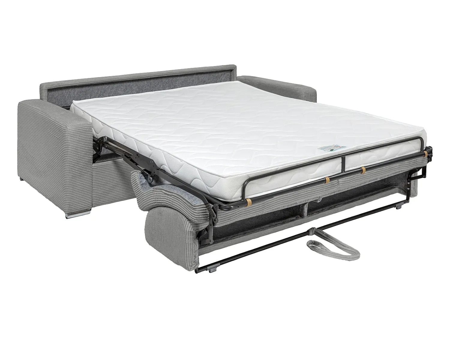 Vente-unique Sofá 3 lugares convertível abertura rápida veludo canelado cinza-claro 140cm e 14cm CALITO Cinzento claro