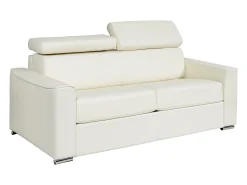 Sofá|Vente-unique Sofá 3 lugares convertível abertura rápida pele branca, cama 140 cm e colchão 18 cm VIZIR Branco