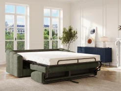 Sofá|Vente-unique Sofá 3 lugares convertível abertura rápida tecido verde ripas largas 140 cm - 18 cm DARIELO Caqui