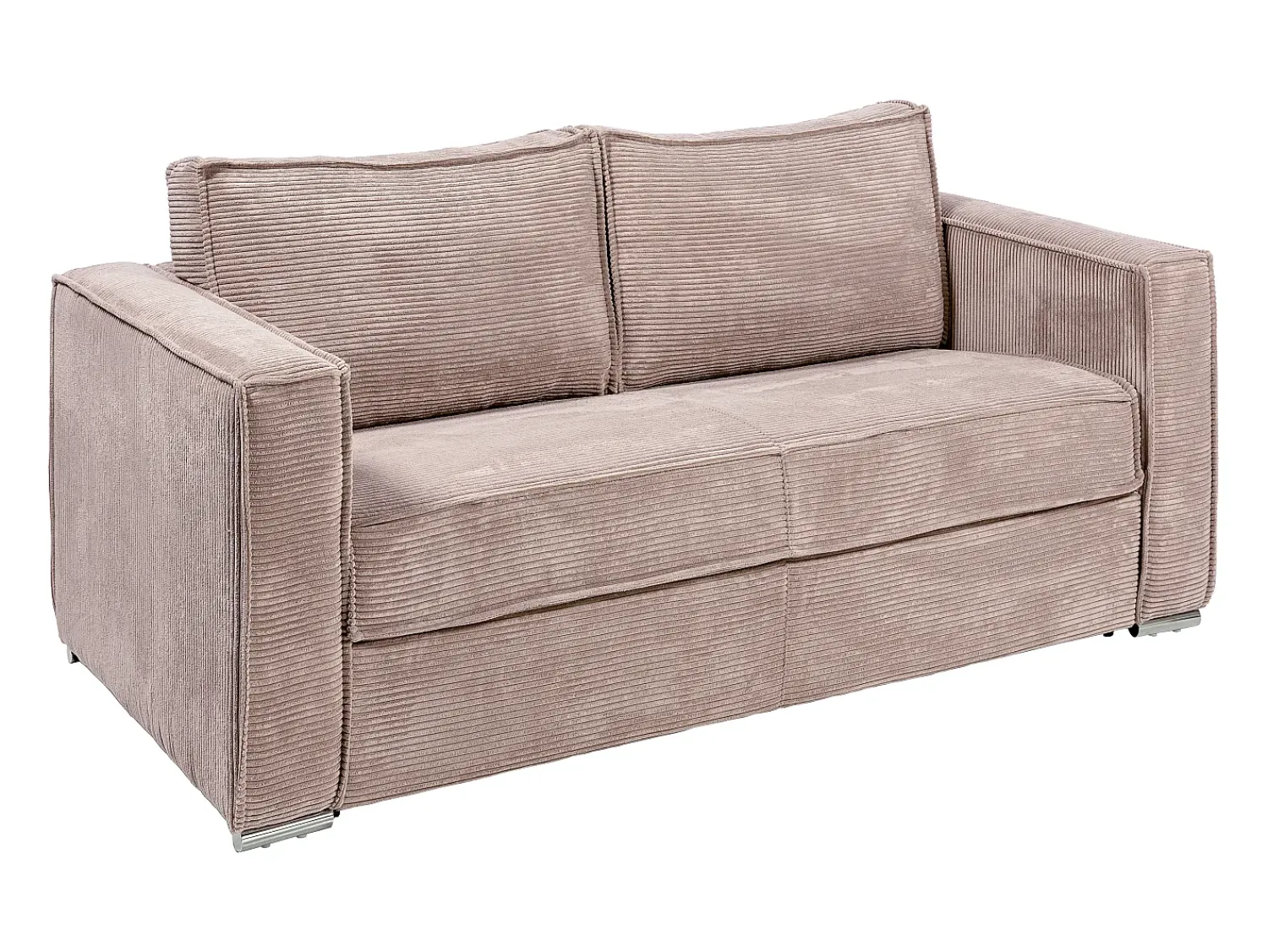 Sofá*Vente-unique Sofá 3 lugares convertível abertura rápida veludo canelado cor-de- ripas largas 14 cm Rosa