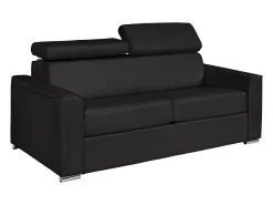 Vente-unique Sofá 3 lugares convertível abertura rápida pele preta, cama 140 cm e colchão 22 cm - VIZIR^ Sofá