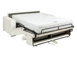 Vente-unique Sofá 3 lugares convertível abertura rápida pele preta, cama 140 cm e colchão 22 cm - VIZIR^ Sofá