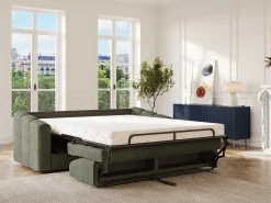 Sofá*Vente-unique Sofá 4 lugares convertível abertura rápida tecido texturizado verde 160 cm Colchão 14 cm DARIELO Caqui