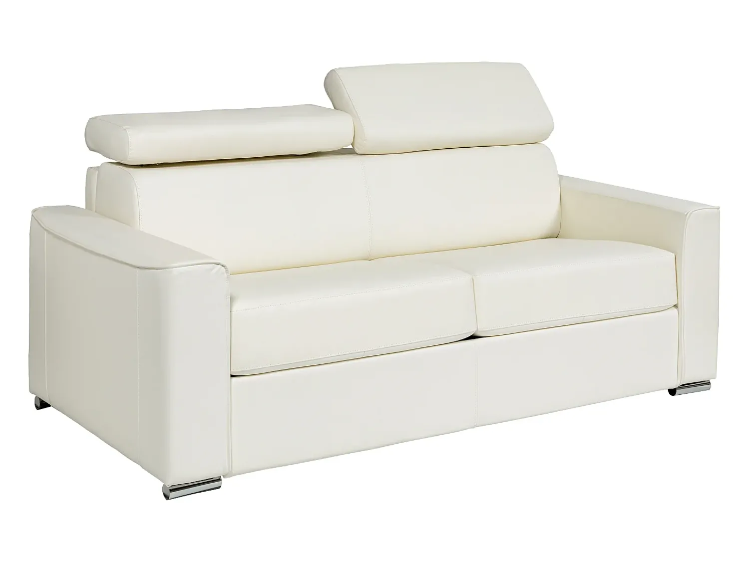 Sofá|Vente-unique Sofá 3 lugares convertível abertura rápida pele branca, cama 140 cm e colchão 22 cm VIZIR Branco