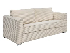 Clearance Vente-unique Sofá 4 lugares convertível abertura rápida veludo canelado grosso ripas largas LORETO Bege