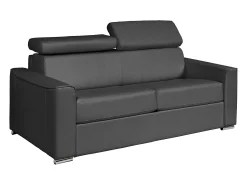 Sofá*Vente-unique Sofá 3 lugares convertível abertura rápida pele cinza, cama 140 cm e colchão 14 cm VIZIR Cinzento