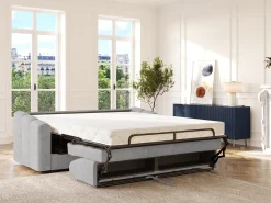 Sofá*Vente-unique Sofá 4 lugares convertível abertura rápida tecido texturizado 160 cm Colchão 22 cm DARIELO Cinzento claro