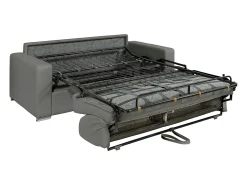 Clearance Vente-unique Sofá 3 lugares convertível de abertura rápida em pele sintética - Cinza - CALITO Cinzento
